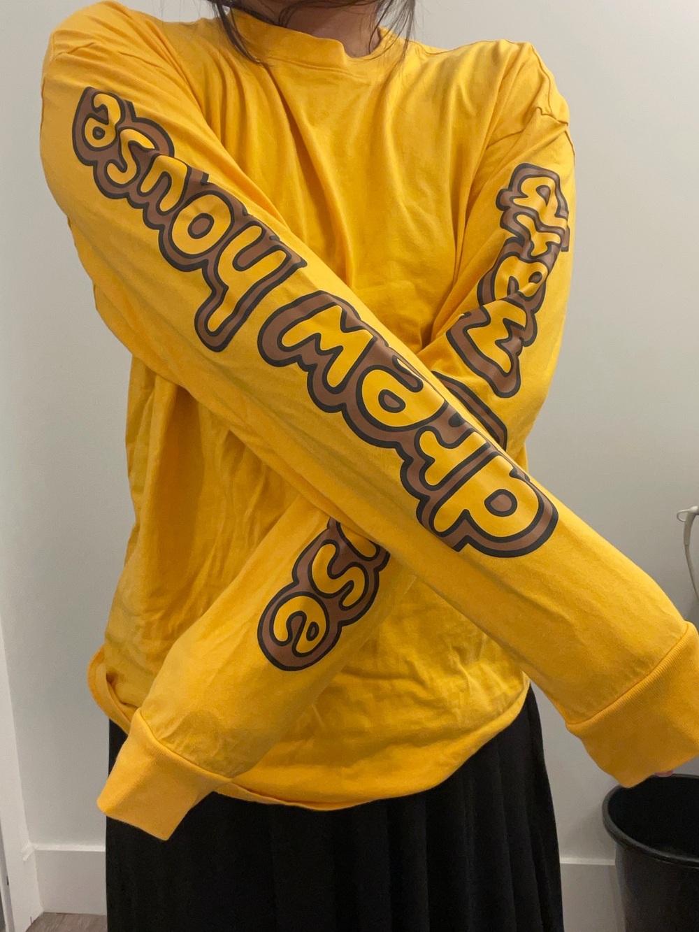 drew house Bright Yellow Long-Sleeve Tee with Sleeve Logo size m